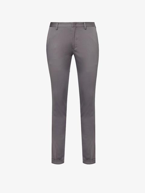 Pressed-crease slim-fit straight-leg stretch-cotton trousers
