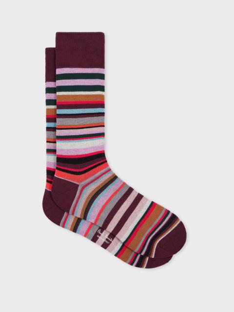 Paul Smith Burgundy Mixed Multicolour Stripe Socks