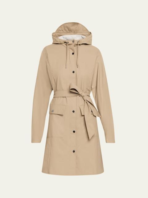 RAINS Curve Belted Trench Coat with Drawstring Hood