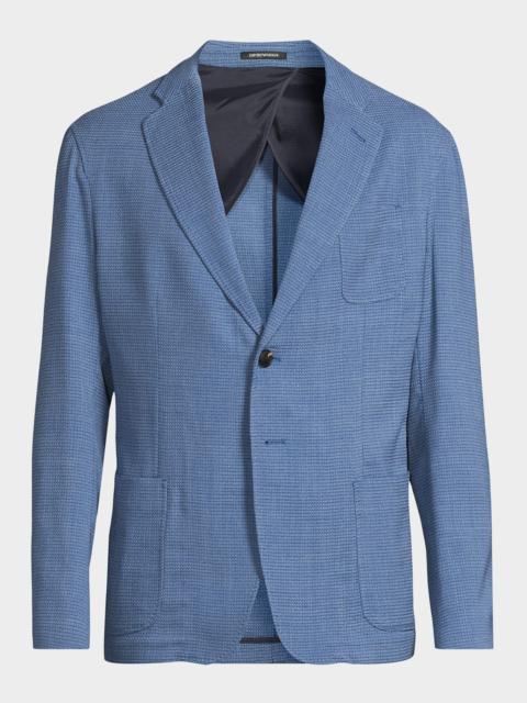 EMPORIO ARMANI Men's Wool and Cotton Micro-Box Textured Sport Coat