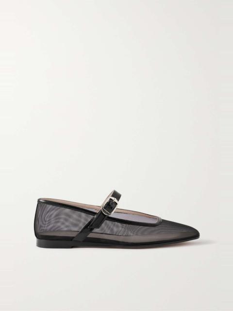 LE MONDE BÉRYL Patent leather-trimmed mesh Mary Jane ballet flats
