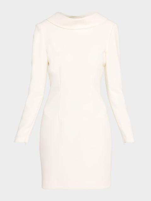 ROLAND MOURET Extended Boat Neck Long-Sleeve Mini Dress