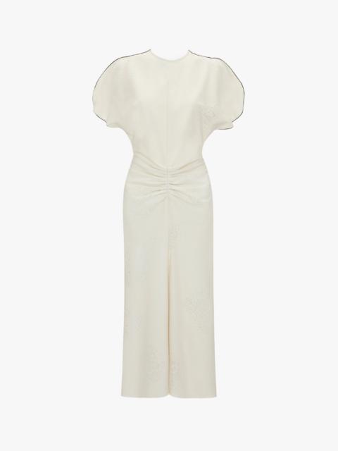 Victoria Beckham Gathered Waist Midi Dress In Cream