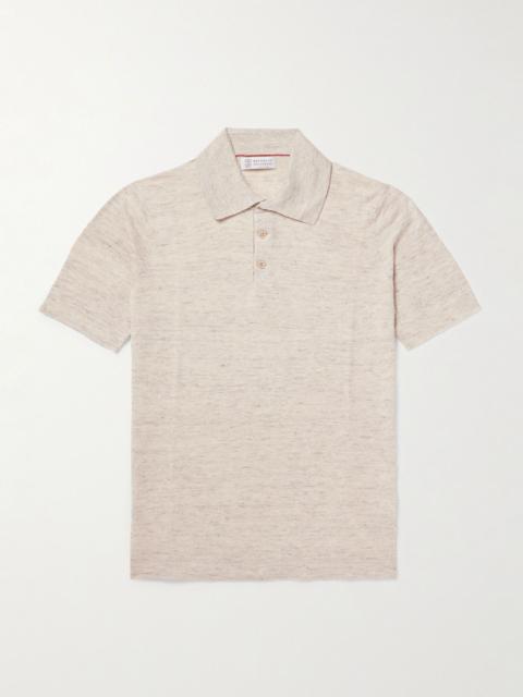 Brunello Cucinelli Mélange Linen and Cotton-Blend Polo Shirt Neutral