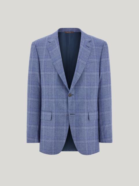 Canali LIGHT BLUE AND BLUE SILK AND CASHMERE REGULAR-FIT OVERCHECK JACKET