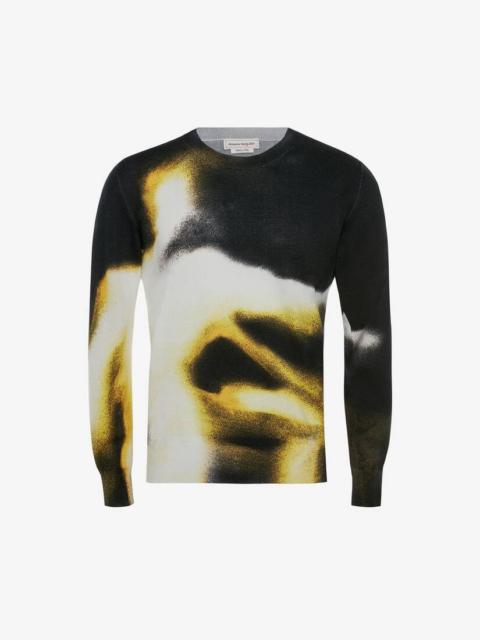 Alexander McQueen Men's Mercerised Cotton Silhouette Jumper in Black/pop Yellow