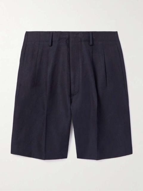 Loro Piana Joetsu Straight-Leg Pleated Cotton and Linen-Blend Twill Bermuda Shorts