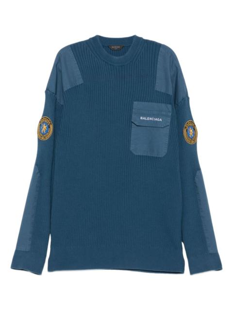 BALENCIAGA logo-appliqué ribbed-knit jumper