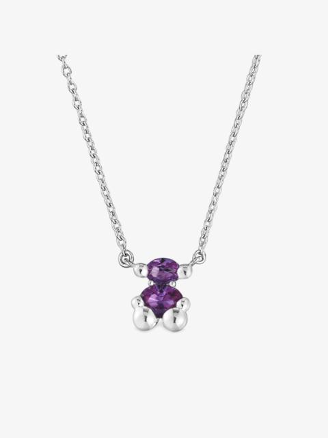 TOUS Short silver bear motif chain Necklace with lilac lab-grown sapphires Color Bear LGG