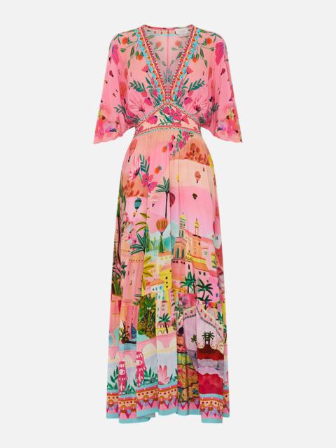 WAISTED DRESS WITH HEM RUFFLE