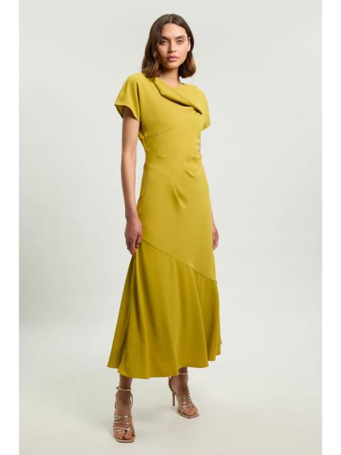 KAREN MILLEN Brush Stroke Print Twill Angel Sleeve Woven Maxi Dress