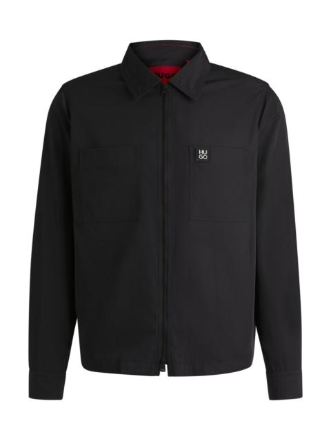 HUGO OVERSIZE-FIT ZIP-UP SHIRT WITH STACKED LOGO TRIM