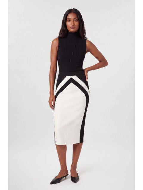 KAREN MILLEN Compact Stretch Colour Block Tailored Pencil Midi Skirt