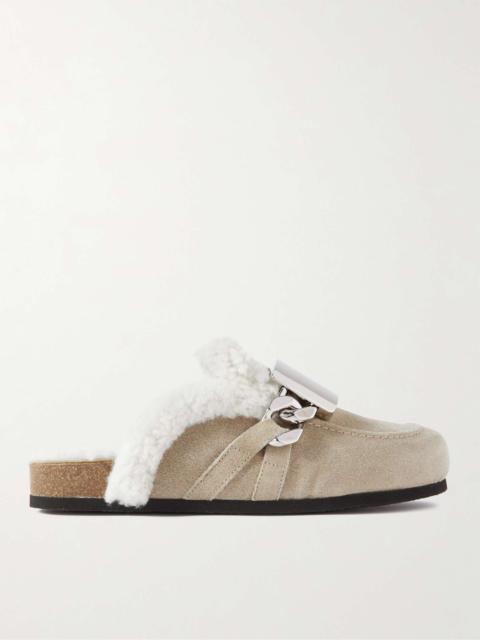 Buckle-Embellished Shearling-Lined Suede Backless Loafers
