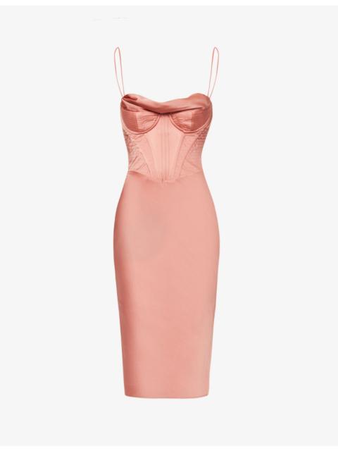 House of CB Myrna corset satin midi dress
