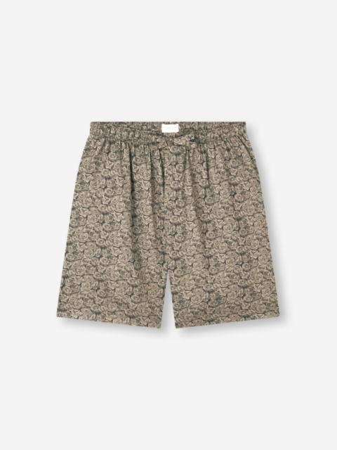 Derek Rose Men's Lounge Shorts Cotton Batiste Camo Green Rose Print