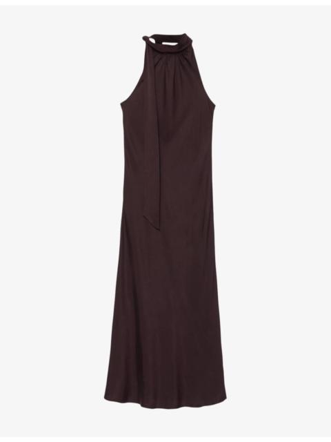 ALLSAINTS Beril High-Neck Silk-Blend Maxi Dress