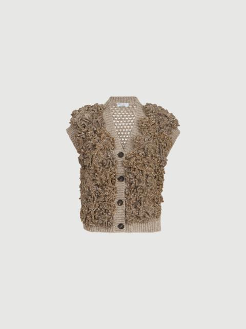 Brunello Cucinelli Handmade Dazzling blossom OPERA knit vest in soft virgin wool and cashmere