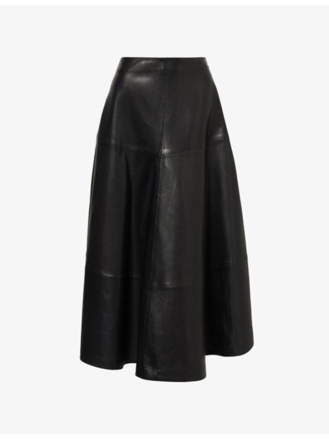 NOUR HAMMOUR Opera Flared Leather Midi Skirt
