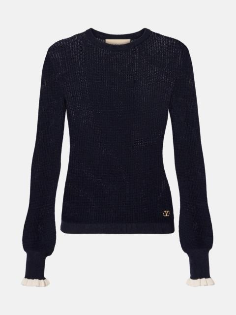 Valentino ribbed-knit ruffled-cuff sweater