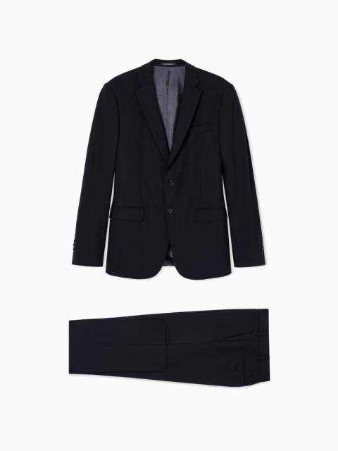 EMPORIO ARMANI SINGLE-BREASTED SUIT IN TWO-WAY STRETCH, TROPICAL LIGHT WOOL CANVAS