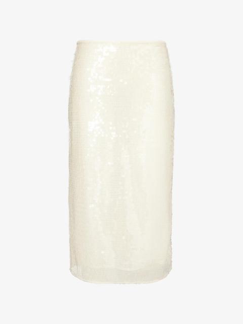 Stella McCartney Sequin fishnet-texture woven-blend midi skirt