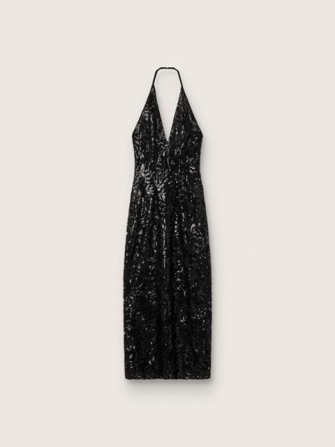 Golden Goose Women's long dress in tulle with floral embroidery in black sequins