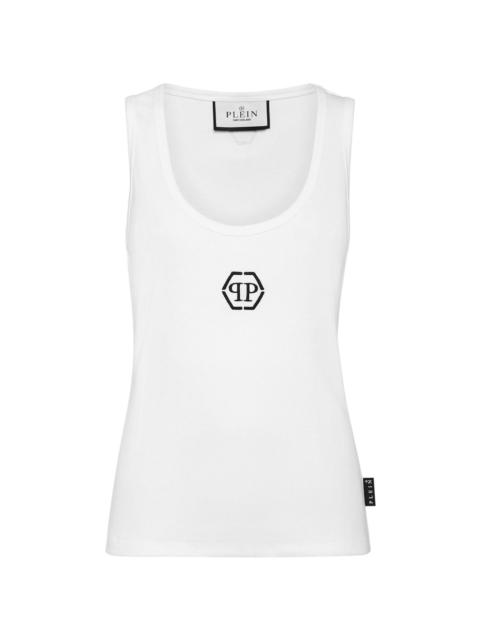logo-embroidered ribbed tank top