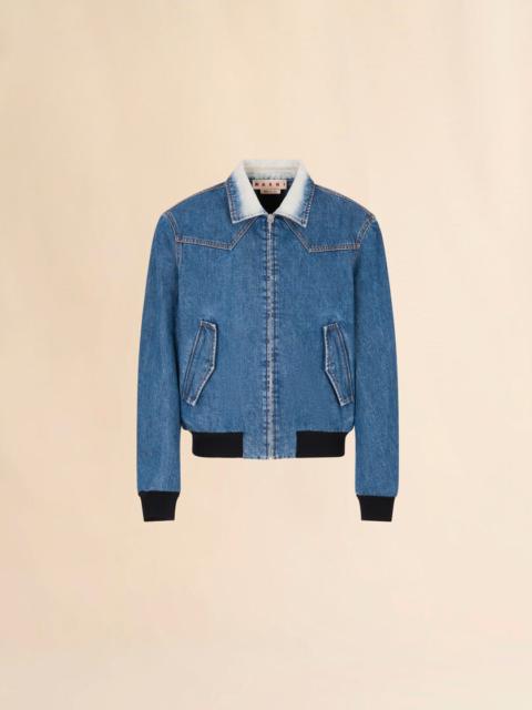 Marni BLUE DENIM BOMBER JACKET WITH DEGRADÉ COLLAR