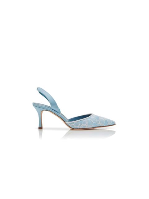 Manolo Blahnik Blue Satin Slingback Pumps