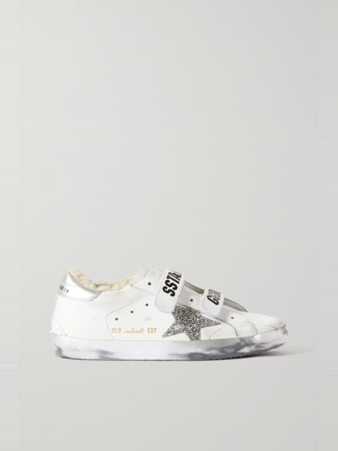 Old School shearling-lined distressed glittered leather sneakers