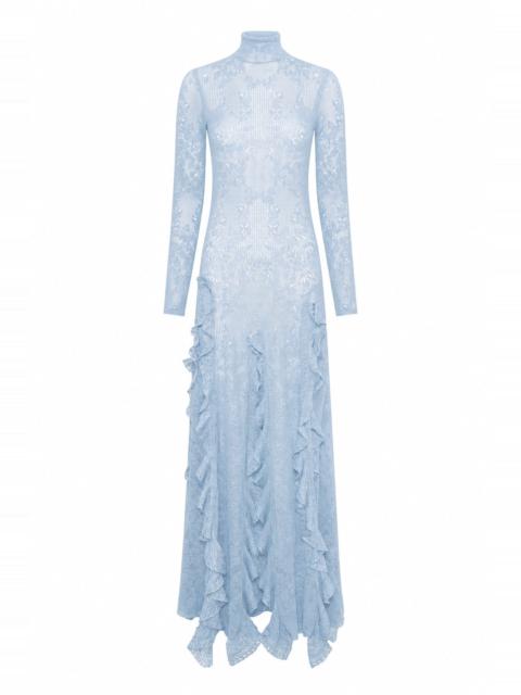 GABRIELA HEARST Solway Pointelle Knit Lace Dress in Light Blue Silk Merino Wool with Custom Ruffles