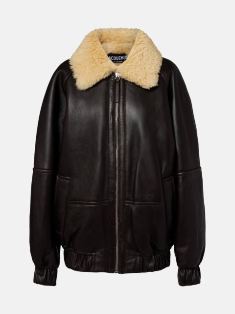 JACQUEMUS Bombardier shearling-trimmed leather bomber jacket