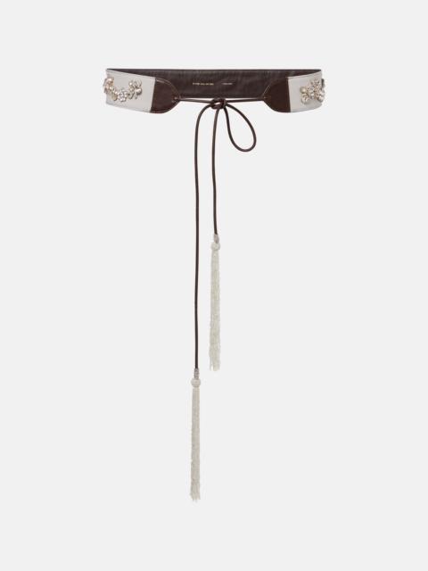 Dries Van Noten Embellished leather-trimmed cotton belt