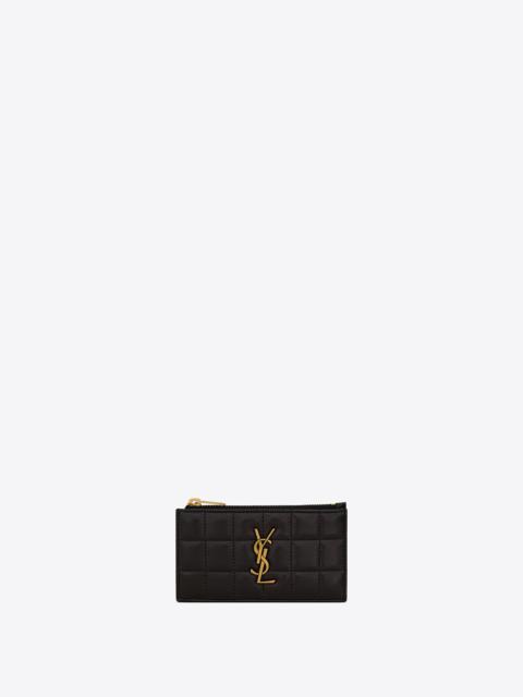 SAINT LAURENT cassandre matelassé carré zipped card case in quilted leather