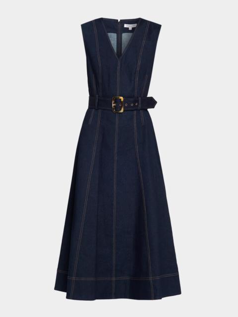 VERONICA BEARD Cosette Belted Denim Midi Dress