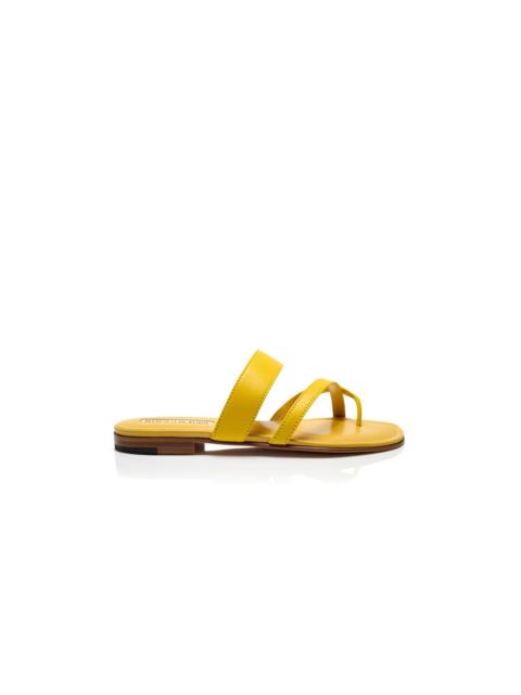 Manolo Blahnik Yellow Nappa Leather Crossover Flat Sandals