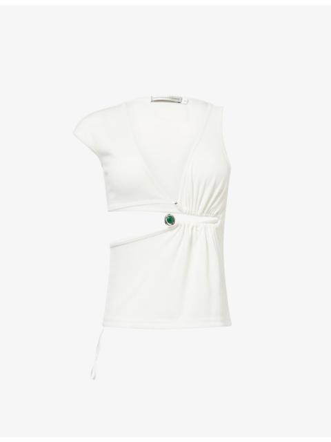 CHRISTOPHER ESBER Droplet Crystal Ruched Stretch-Jersey Tank Top