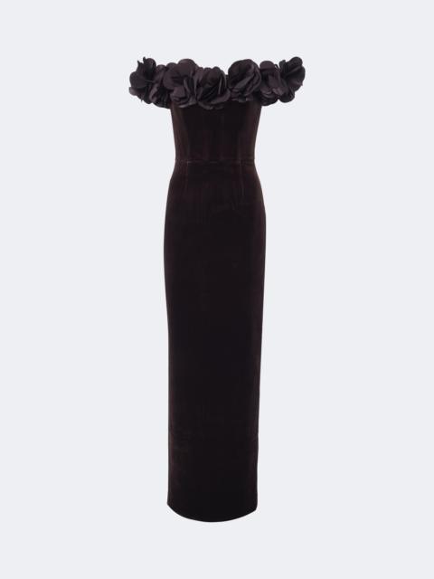 REBECCA VALLANCE Charles off-shoulder velvet bustier gown