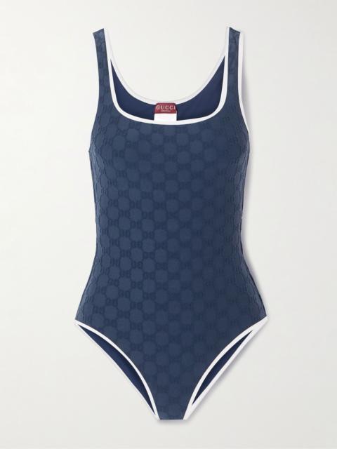 GUCCI Piped terry-jacquard swimsuit Blue
