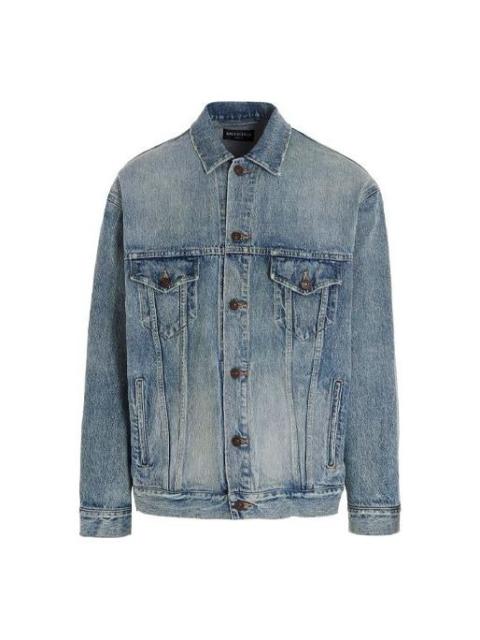 BALENCIAGA Balenciaga Est. 1917 College Logo Print Denim Jacket Large Fit 'Washed Light Blue' 675207TJW795620