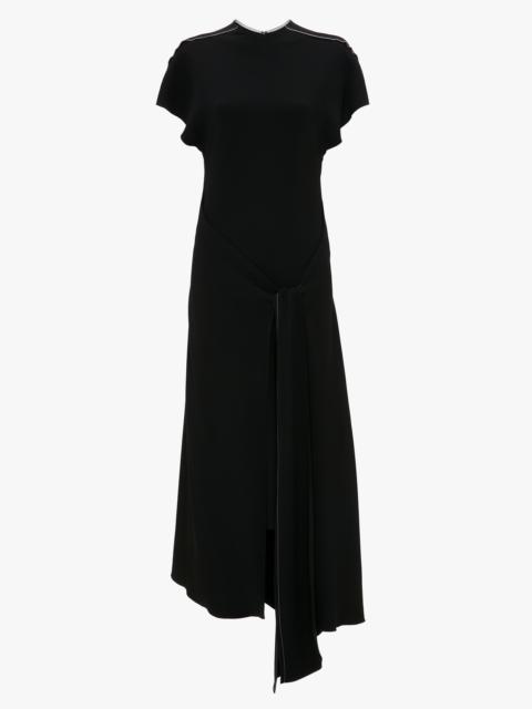 Short Sleeve Tie Detail Dress In Black