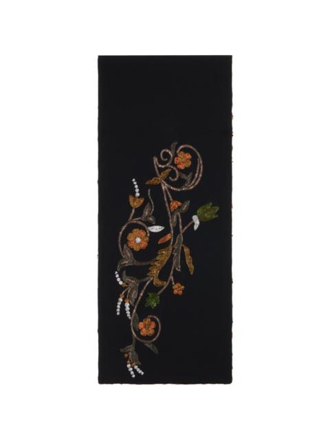 Dries Van Noten Black Embroidered Scarf