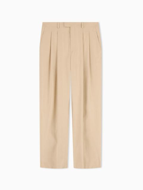EMPORIO ARMANI CUPRO-EFFECT FABRIC TROUSERS WITH PLEATS