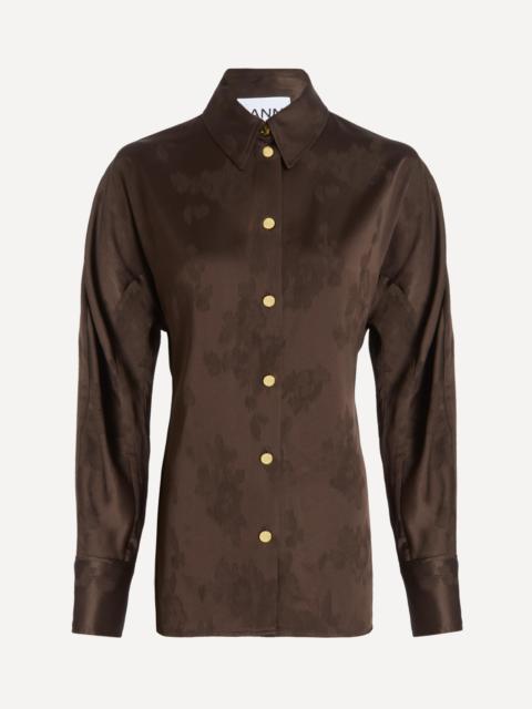 GANNI Brown Satin Jacquard Shirt