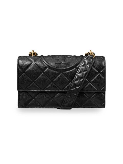 TORY BURCH Women's Small Fleming Polished Grain Leather Shoulder Bag - Black