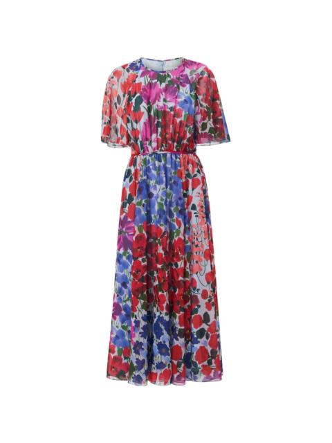 Jardin-print gathered midi dress