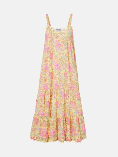 juliet dunn Floral scalloped cotton midi dress