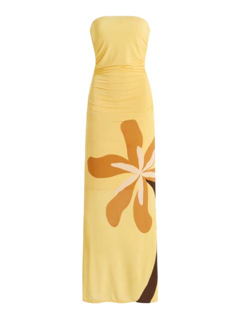 CALA de la CRUZ Exclusive Daphne Strapless Printed Jersey Maxi Dress yellow
