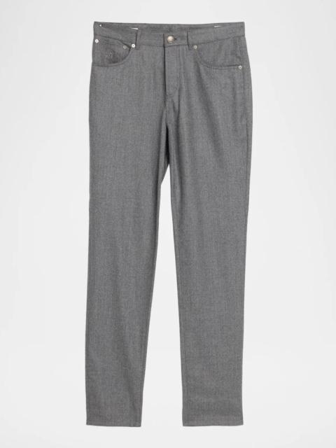 Brunello Cucinelli Men's Flannel Tapered Leg Five-Pocket Pants